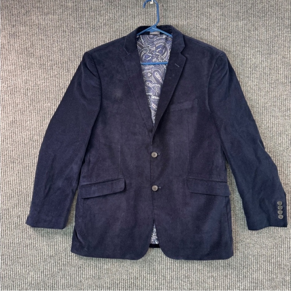 Madison Modern Fit‎ Mens 42R Navy Blue Cotton Velvet Blazer Sport Coat Jacket